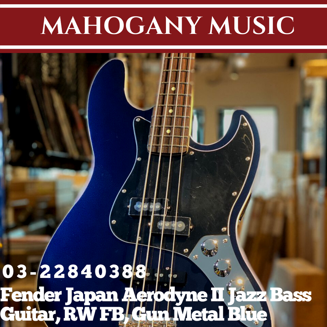 Fender Japan Aerodyne II Jazz Bass Guitar, RW FB, Gun Metal Blue