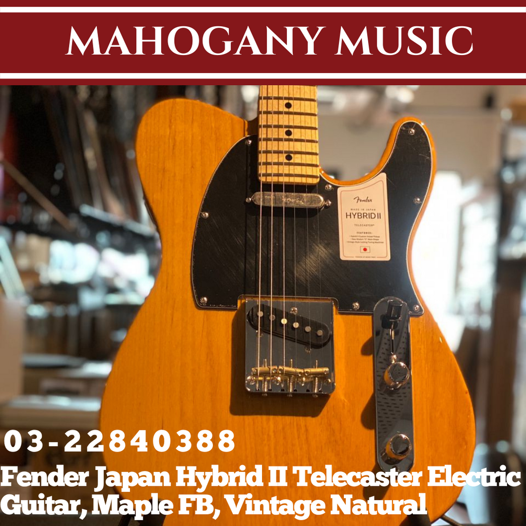 Fender Japan Hybrid II Telecaster Electric Guitar, Maple FB, Vintage Natural