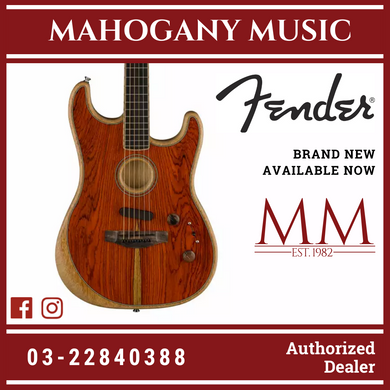 Fender Ltd Ed American Acoustasonic Stratocaster Guitar w/Bag, Ebony FB, Cocobolo/White Limba