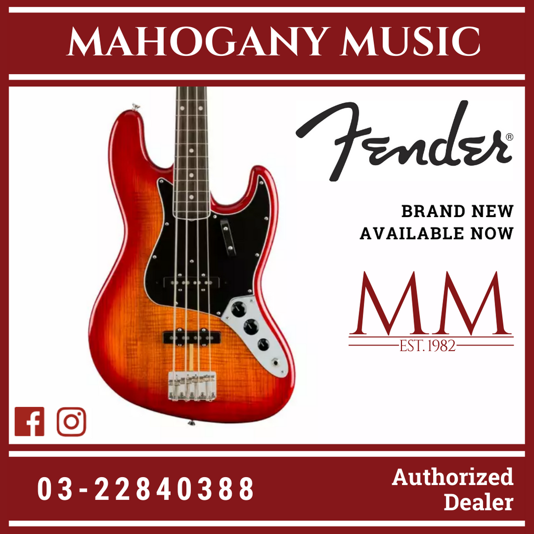 Fender Ltd Ed Rarities Flame Ash Top Jazz Bass Guitar, Plasma Red Burst
