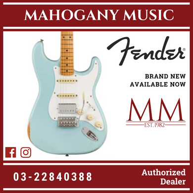 Fender Ltd Ed Vintera Road Worn 50s HSS Stratocaster Electric Guitar, Maple FB, Sonic Blue