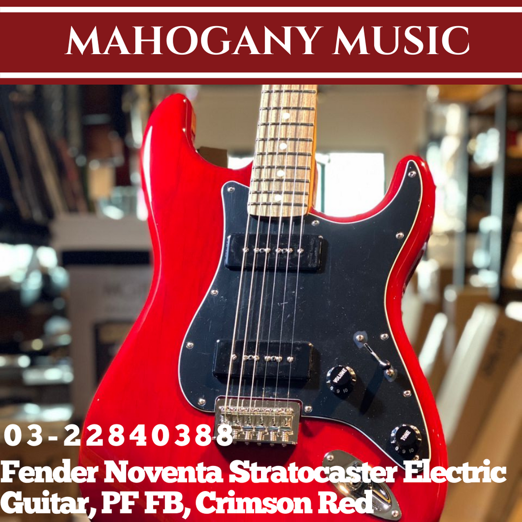 Fender Noventa Stratocaster Electric Guitar, PF FB, Crimson Red Transparent