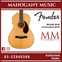 Fender PM-2E Standard Parlor Acoustic Guitar w/Case, Ovangkol FB, Natural