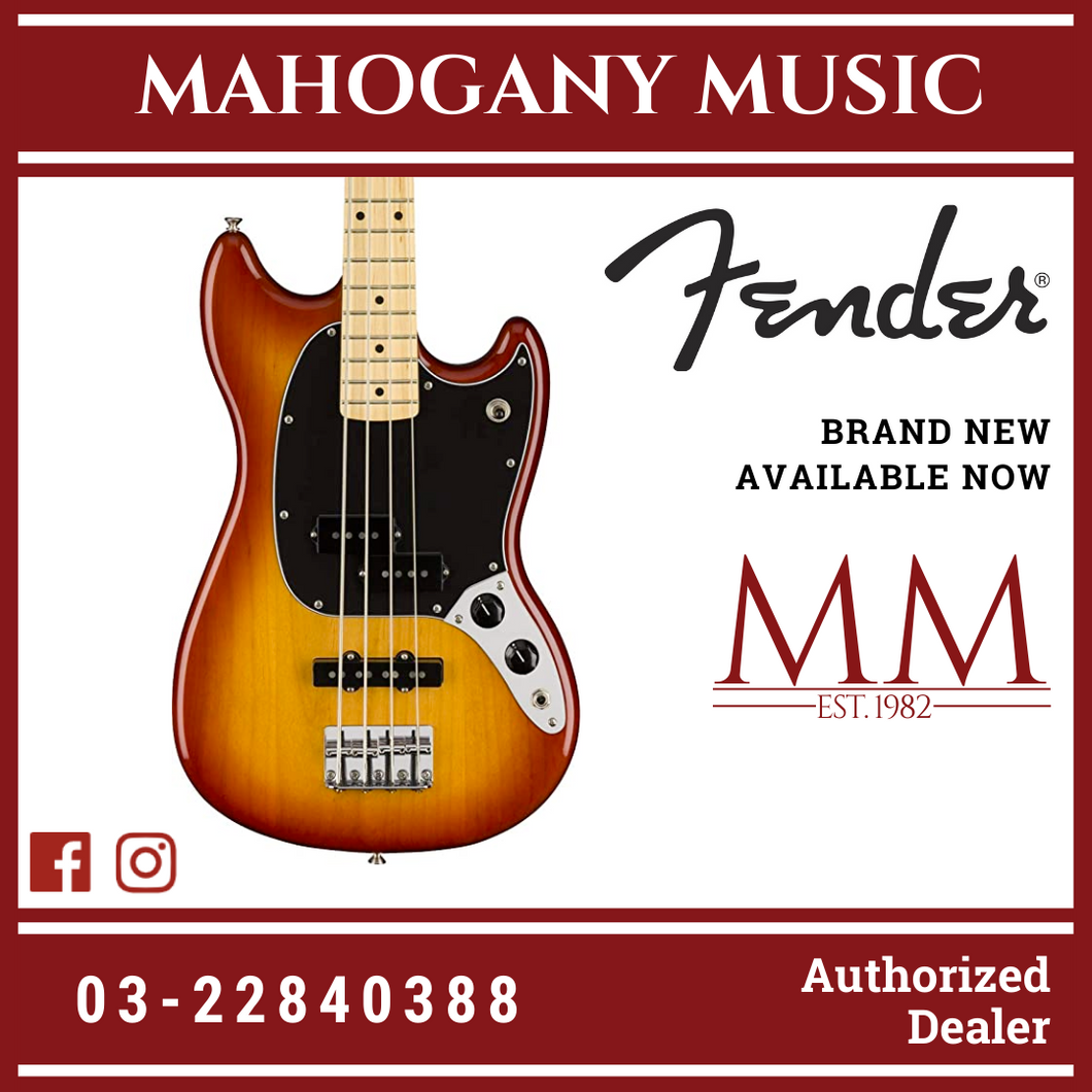 Fender Player Mustang PJ Bass Guitar, Maple FB, Sienna Sunburst