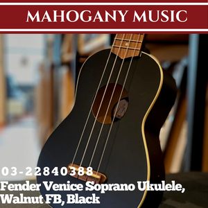 Fender Venice Soprano Ukulele, Walnut FB, Black