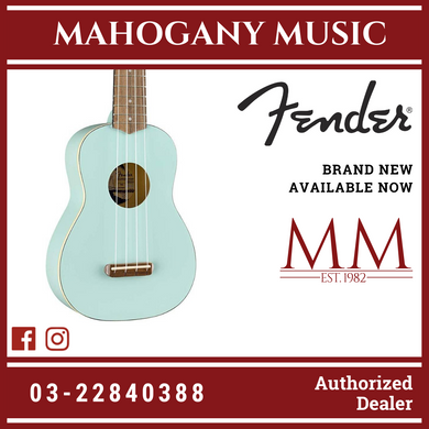 Fender Venice Soprano Ukulele, Walnut FB, Daphne Blue