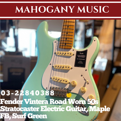 Fender Vintera Road Worn 50s Stratocaster Electric Guitar, Maple FB, Surf Green