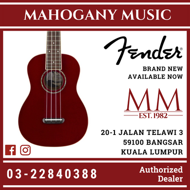 Fender Zuma Classic Concert Ukulele, Walnut FB, Candy Apple Red