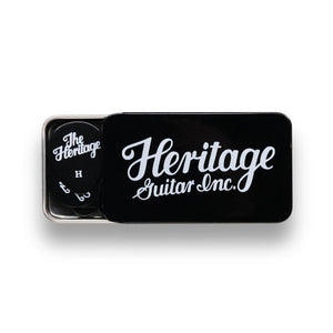 [PREORDER] Heritage Guitars Celluloid Black Vintage Guitar Pick, Heavy, 12-Pick Tin