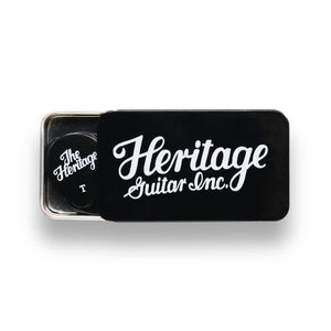 [PREORDER] Heritage Guitars Celluloid Black Vintage Guitar Pick, Thin, 12-Pick Tin