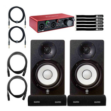 Home Studio Package with Yamaha HS7 Powered Monitor Speaker and Focusrite Scarlett 2i2 3rd Gen Audio Interface, Studio Monitor Stands, Gator Isolation Pads and Warm Audio Cables - Black (Pair)