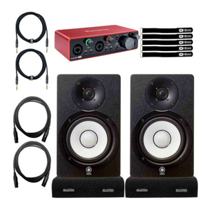Home Studio Package with Yamaha HS7 Powered Monitor Speaker and Focusrite Scarlett 2i2 3rd Gen Audio Interface, Studio Monitor Stands, Gator Isolation Pads and Warm Audio Cables - Black (Pair)