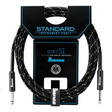 Ibanez SI10-BG Woven Guitar Cable, 2 Straight Plugs, Back x Green