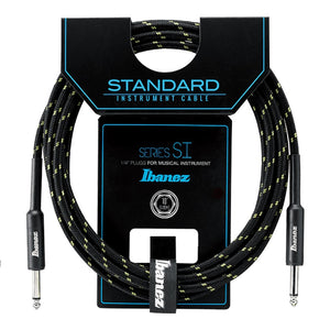 Ibanez SI10-BG Woven Guitar Cable, 2 Straight Plugs, Back x Green