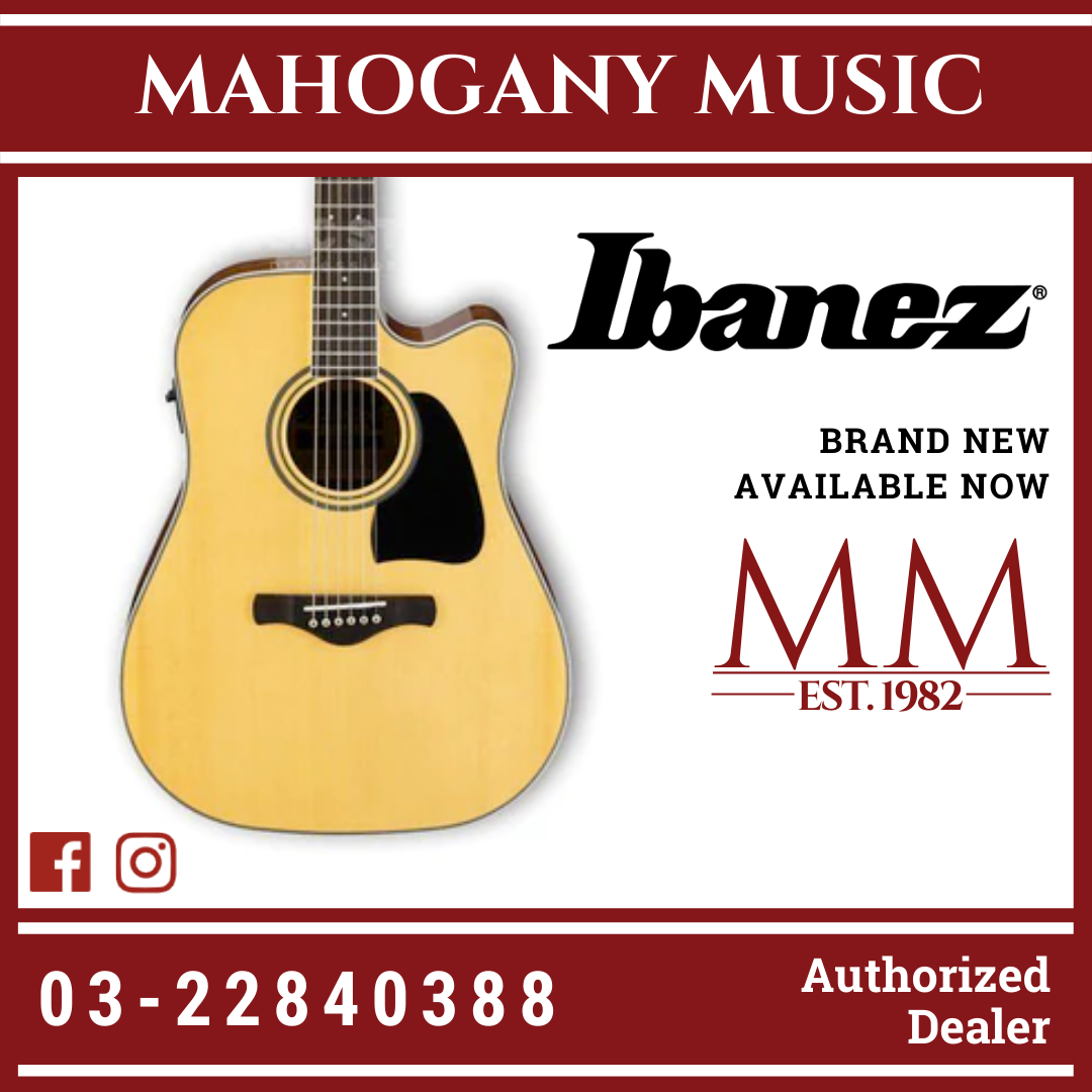 Ibanez AW70ECE Acoustic Guitar Natural High Gloss Mahogany Music