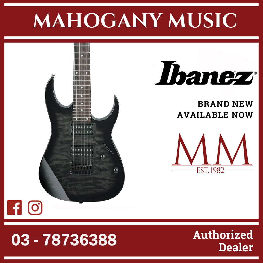 Ibanez GRG7221QA-TKS RG GIO Series 7-String Electric Guitar, Transparent Black Sunburst