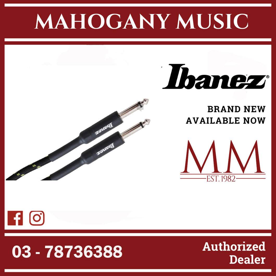 Ibanez SI10-BG Woven Guitar Cable, 2 Straight Plugs, Back x Green