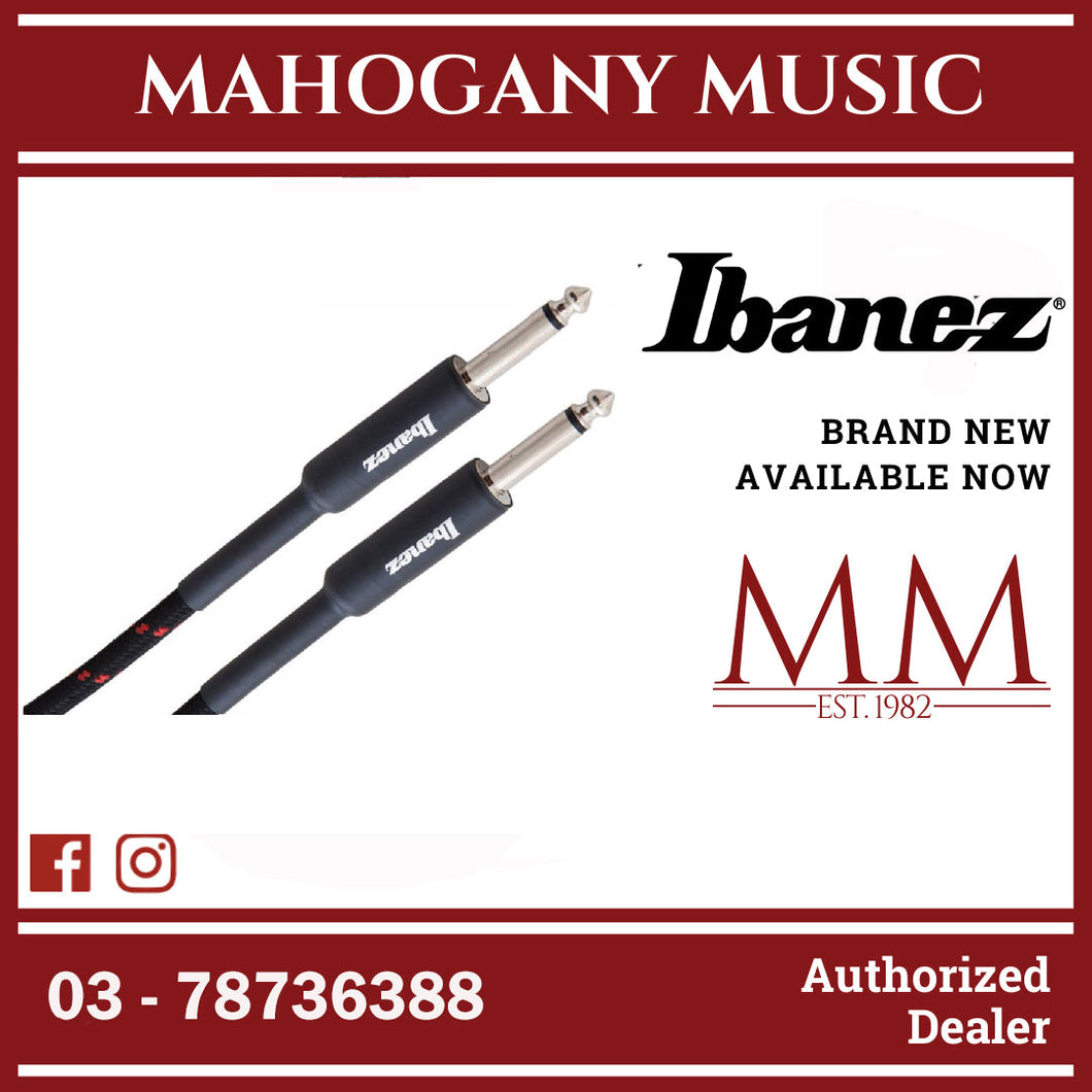 Ibanez SI10-BW Woven Guitar Cable, 2 Straight Plugs, Black x Wine