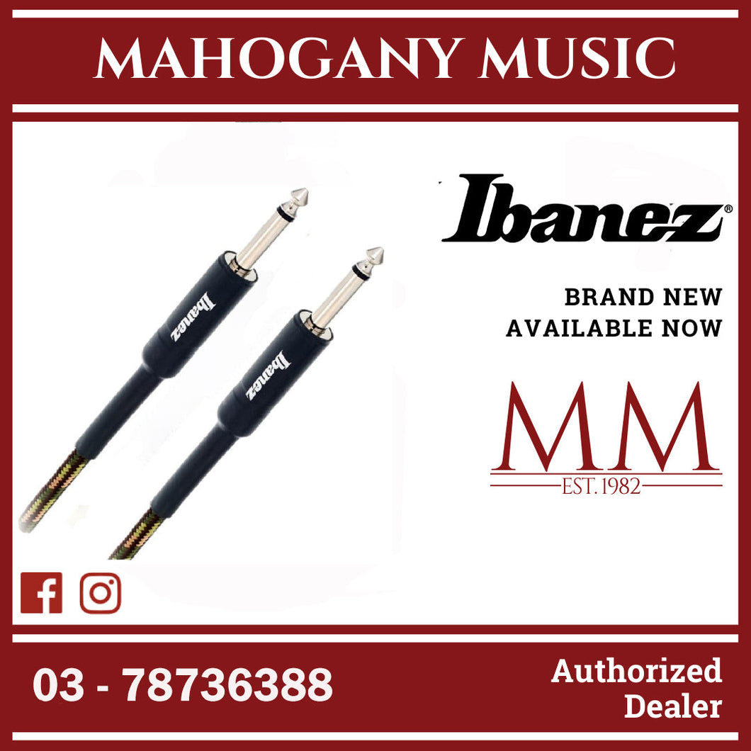 Ibanez SI10-CGR Woven Guitar Cable, 2 Straight Plugs, Camouflage Green