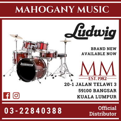 Ludwig LC16514 Accent Drive 5-Piece Drums Set w/Hardware+Throne+Cymbal, Red Foil