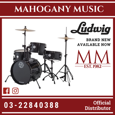 Ludwig LC178X016DIR Pocket Kit 4-Piece Drum Kit w/Hardware+Cymbals, Black Sparkle (16BD+13FT+10TT+12SD)
