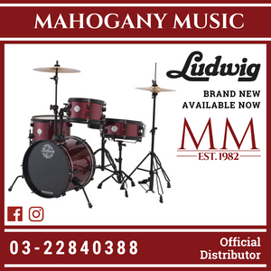 Ludwig LC178X025DIR Pocket Kit 4-Piece Drum Kit w/Hardware+Cymbals, Wine Red Sparkle (16" BD+13" FT+10" TT+12" SD)