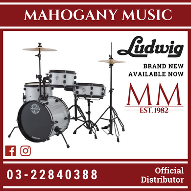 Ludwig LC178X029DIR Pocket Kit 4-Piece Drum Kit w/Hardware+Cymbals, White Sparkle (16