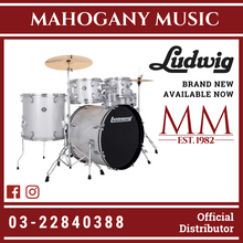 Ludwig LC19015 Accent Fuse 5-Piece Drums Set w/Hardware+Throne+Cymbal, Silver Sparkle (20x16 BD / 14x14 FT / 12x8 TT / 10x8 TT / 14x5 SD)