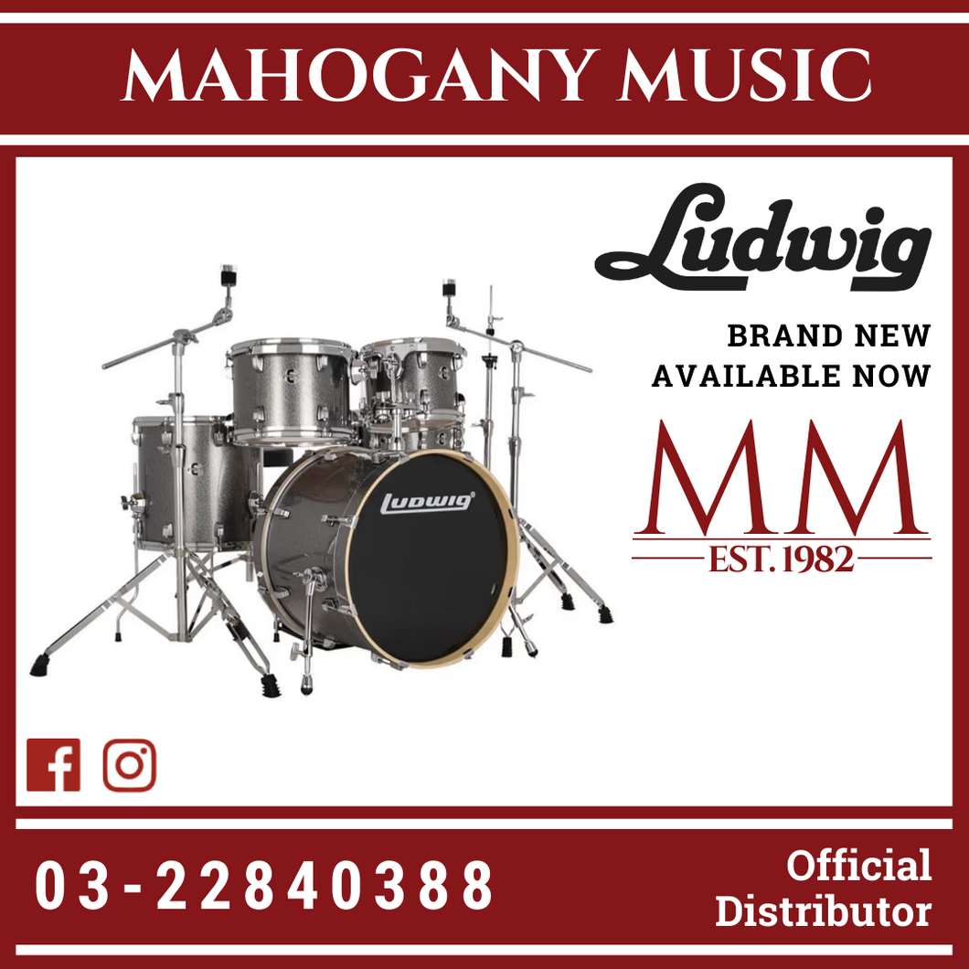 Ludwig LE520028 Evolution 5-Piece Drum Kit w/Hardware & Throne, Platinum (20x16 BD / 14x14 FT / 12x9 TT / 10x8 TT / 14x5 SD)