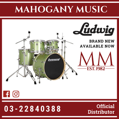 Ludwig LE522018 Evolution 5-Piece Drum Kit w/Hardware & Throne, Mint (22x18 BD / 16x16 FT / 12x9 TT / 10x8 TT / 14x5 SD)