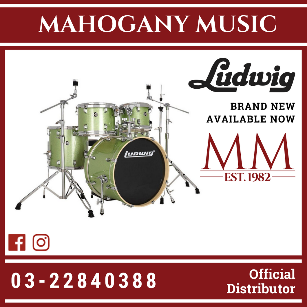 Ludwig LE522018 Evolution 5-Piece Drum Kit w/Hardware & Throne, Mint (22x18 BD / 16x16 FT / 12x9 TT / 10x8 TT / 14x5 SD)