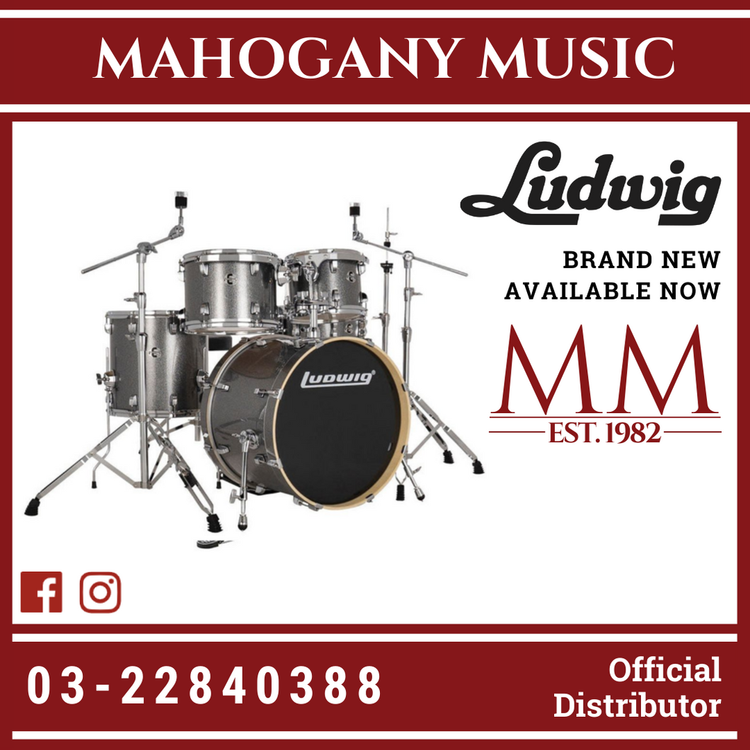 Ludwig LE522028 Evolution 5-Piece Drum Kit w/Hardware & Throne, Platinum (22x18 BD / 16x16 FT / 12x9 TT / 10x8 TT / 14x5 SD)