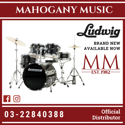 Ludwig LJR1061DIR 5-Piece Junior Drum Kit w/ Hardware+Throne+Cymbal, Black (16x10 BD+13x10 FT+8x5 TT+10x5 TT+12x4 SD)
