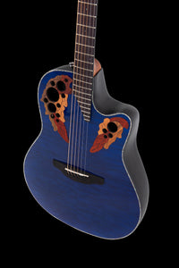 Ovation CE44P-8TQ-G E-Acoustic Guitar Celebrity Elite Plus Mid Cutaway Blue Transparent Quilt