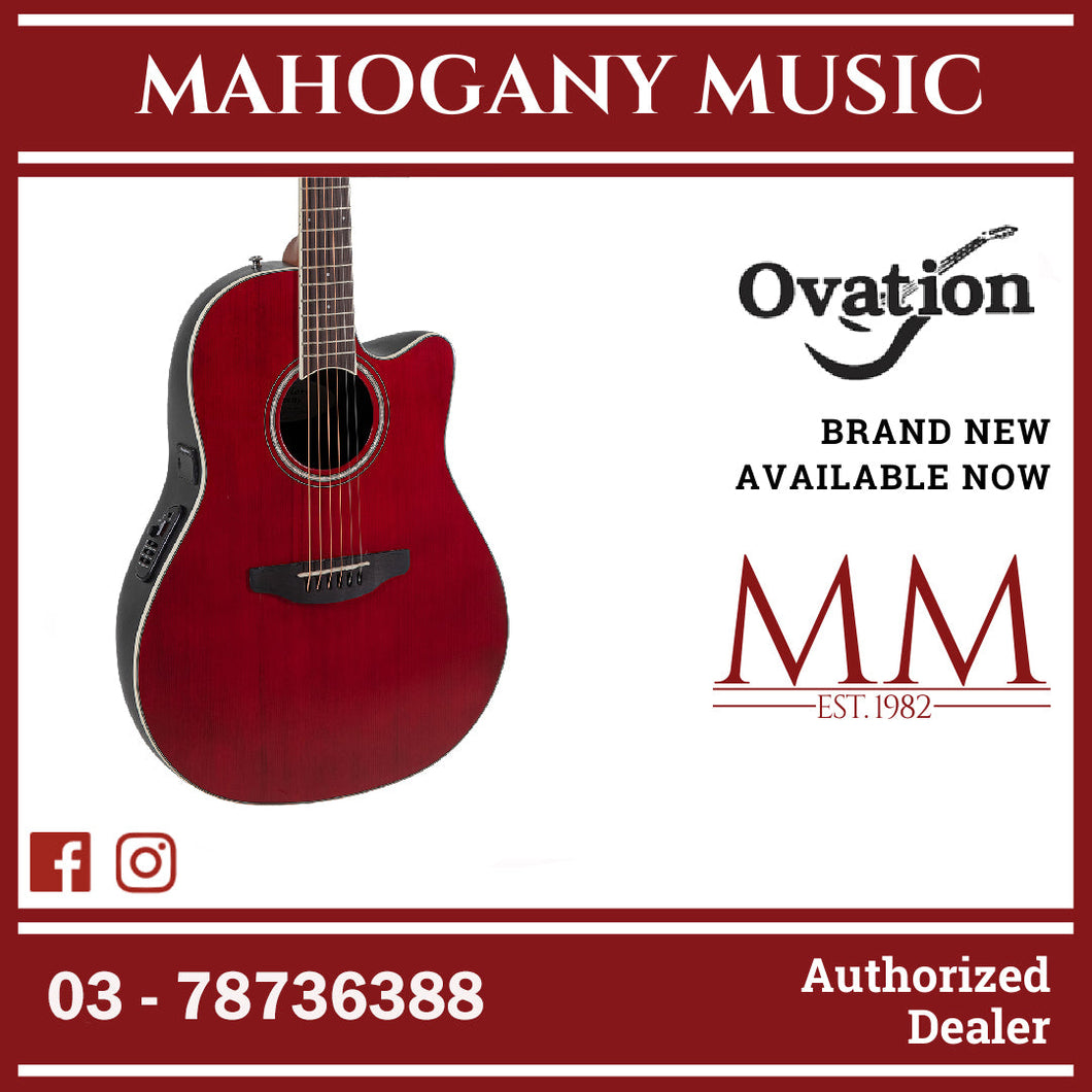 Ovation CS24-RR-G E-Acoustic Guitar Celebrity CS Standard Mid Cutaway Ruby Red