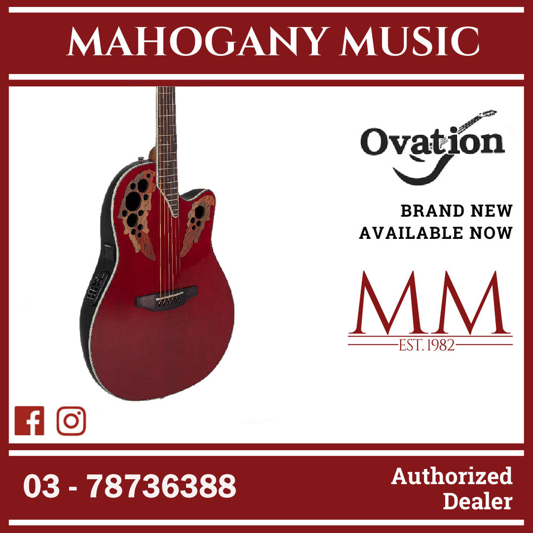 Ovation CE48-RR-G E-Acoustic Guitar Celebrity Elite Super Shallow Cutaway Red