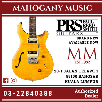 PRS SE Custom 22 Semi Hollow Electric Guitar w/Bag, Santana Yellow