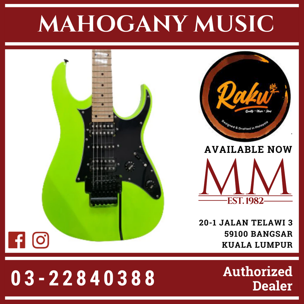Raku Prestige Series Handmade Electric Guitar – RAKU-EZ77-NG (Neon Green)