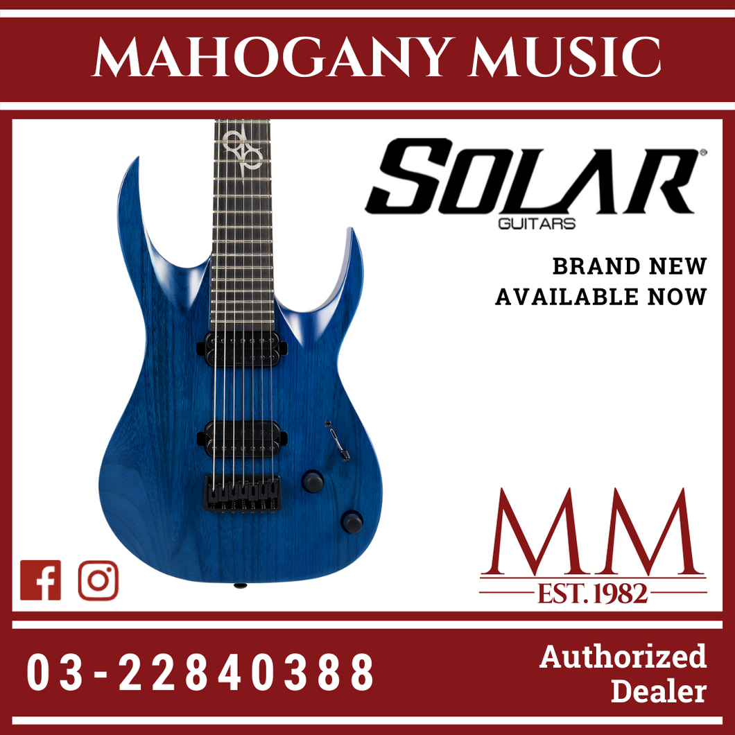 Solar A2.7TBL SK 7 String Trans Blue Matte Electric Guitar