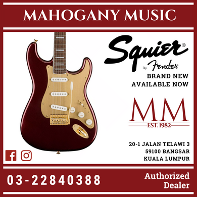 Squier 40th Anniversary Gold Edition Stratocaster Electric Guitar, Ruby Red Metallic