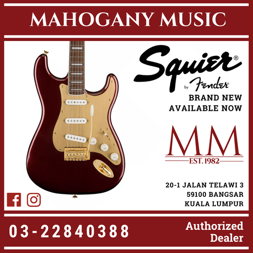 Squier 40th Anniversary Gold Edition Stratocaster Electric Guitar, Ruby Red Metallic