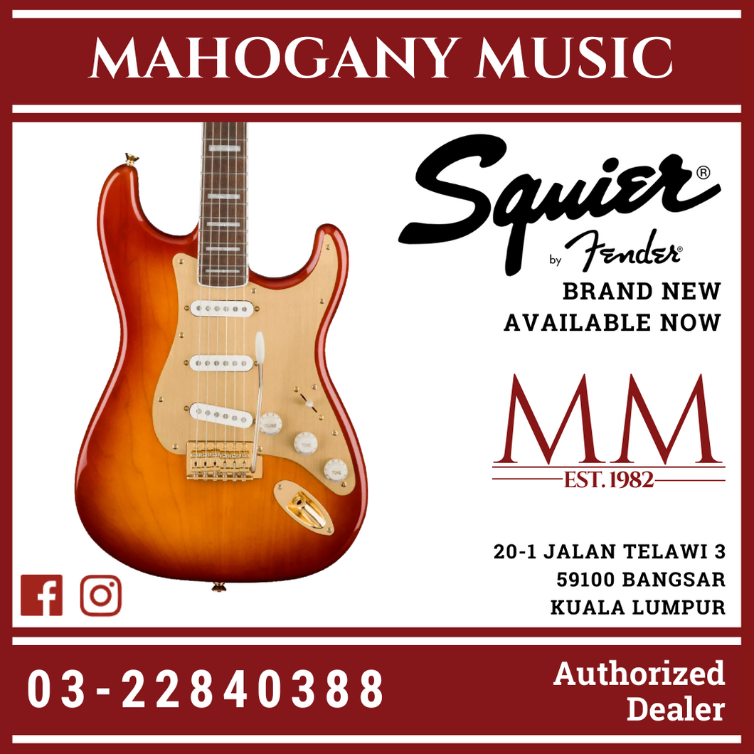 Squier 40th Anniversary Gold Edition Stratocaster Electric Guitar, Sienna Sunburst