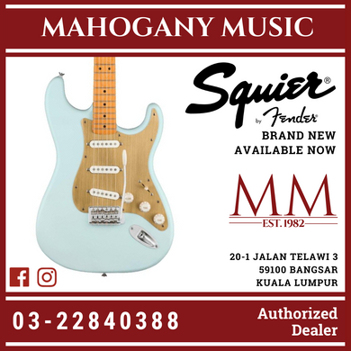 Squier 40th Anniversary Stratocaster Vintage Edition Electric Guitar, Maple FB, Satin Sonic Blue