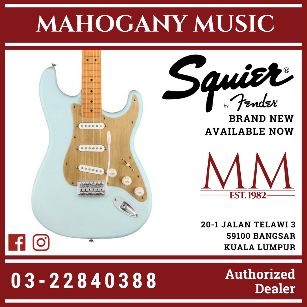 Squier 40th Anniversary Stratocaster Vintage Edition Electric Guitar, Maple FB, Satin Sonic Blue