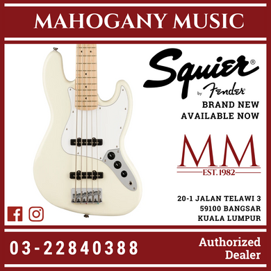 Squier Affinity Series Jazz Bass Guitar, Maple FB, Olympic White