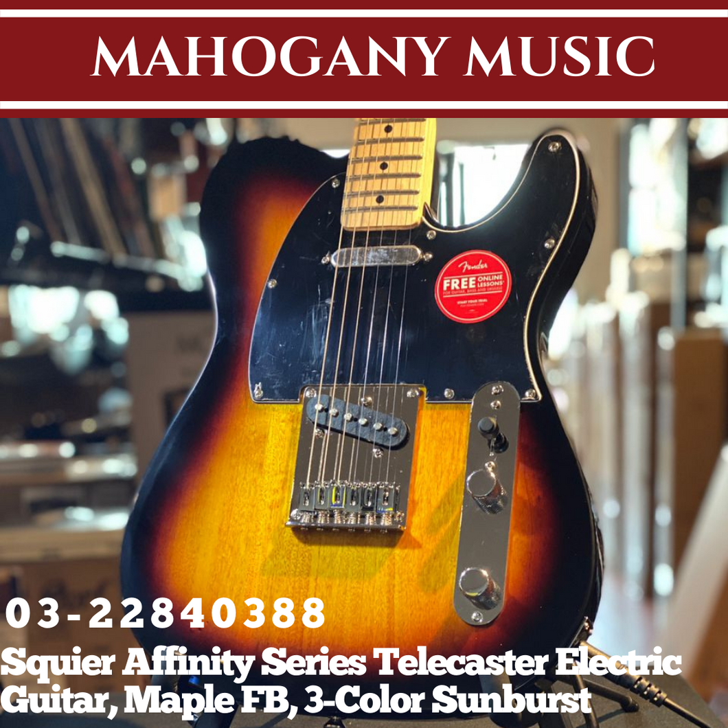 Squier Affinity Series Telecaster Electric Guitar, Maple FB, 3-Color Sunburst