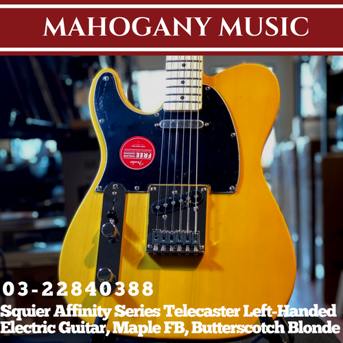 Squier Affinity Series Telecaster Left-Handed Electric Guitar, Maple FB, Butterscotch Blonde