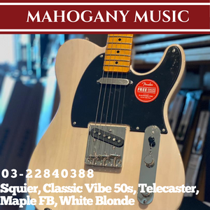 Squier Classic Vibe 50s Telecaster Electric Guitar, Maple FB, White Blonde