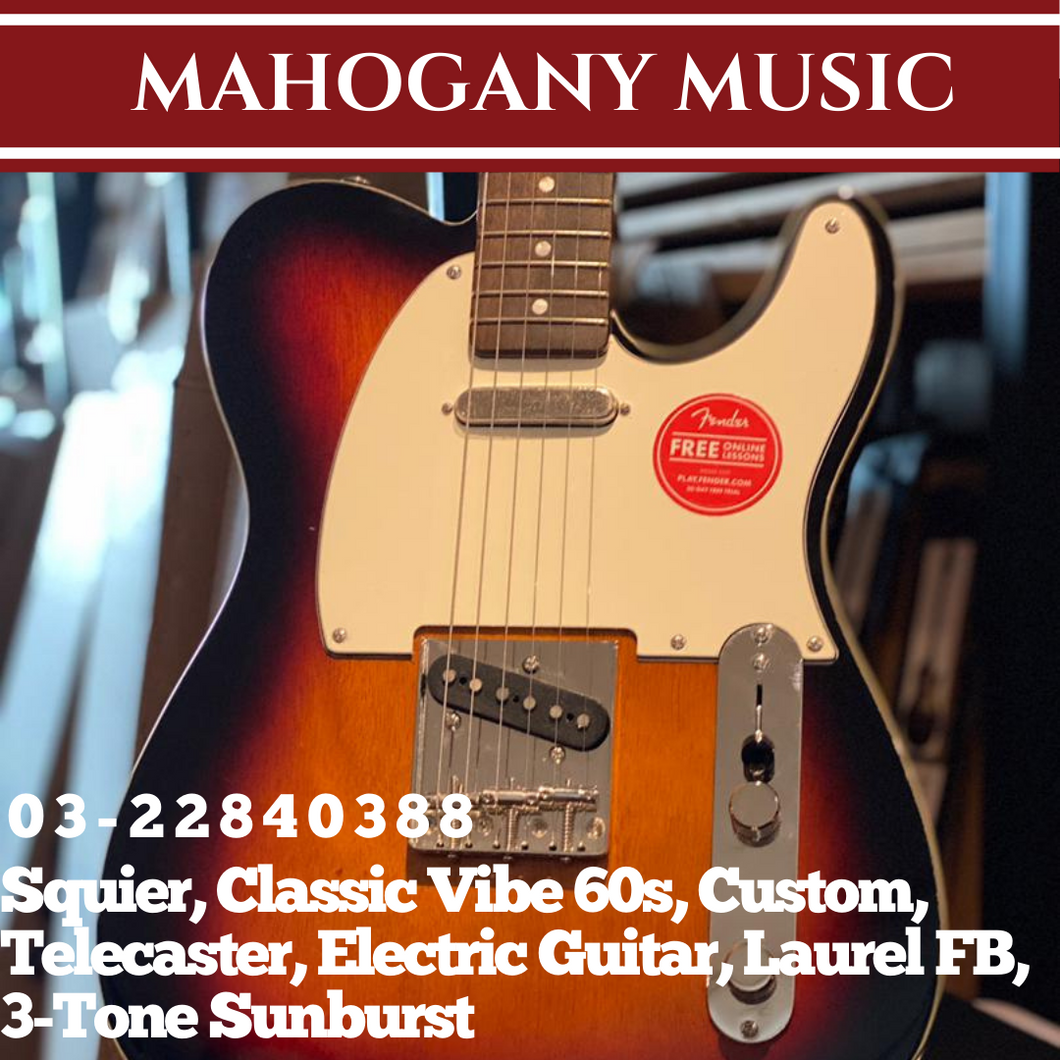 Squier Classic Vibe 60s Custom Telecaster Electric Guitar, Laurel FB, 3-Tone Sunburst