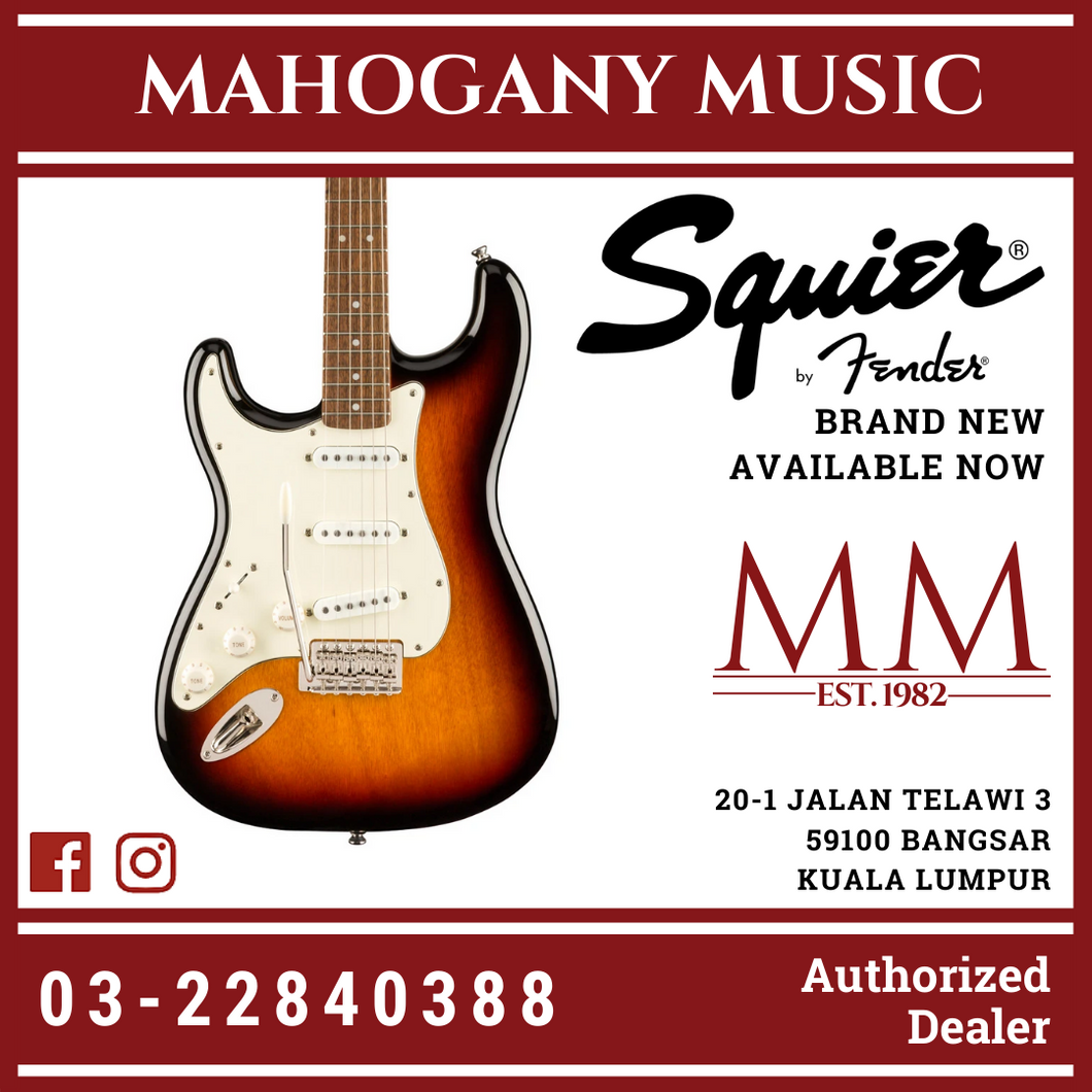 Squier Classic Vibe 60s Stratocaster Left-Handed Electric Guitar, Laurel FB, 3-Tone Sunburst